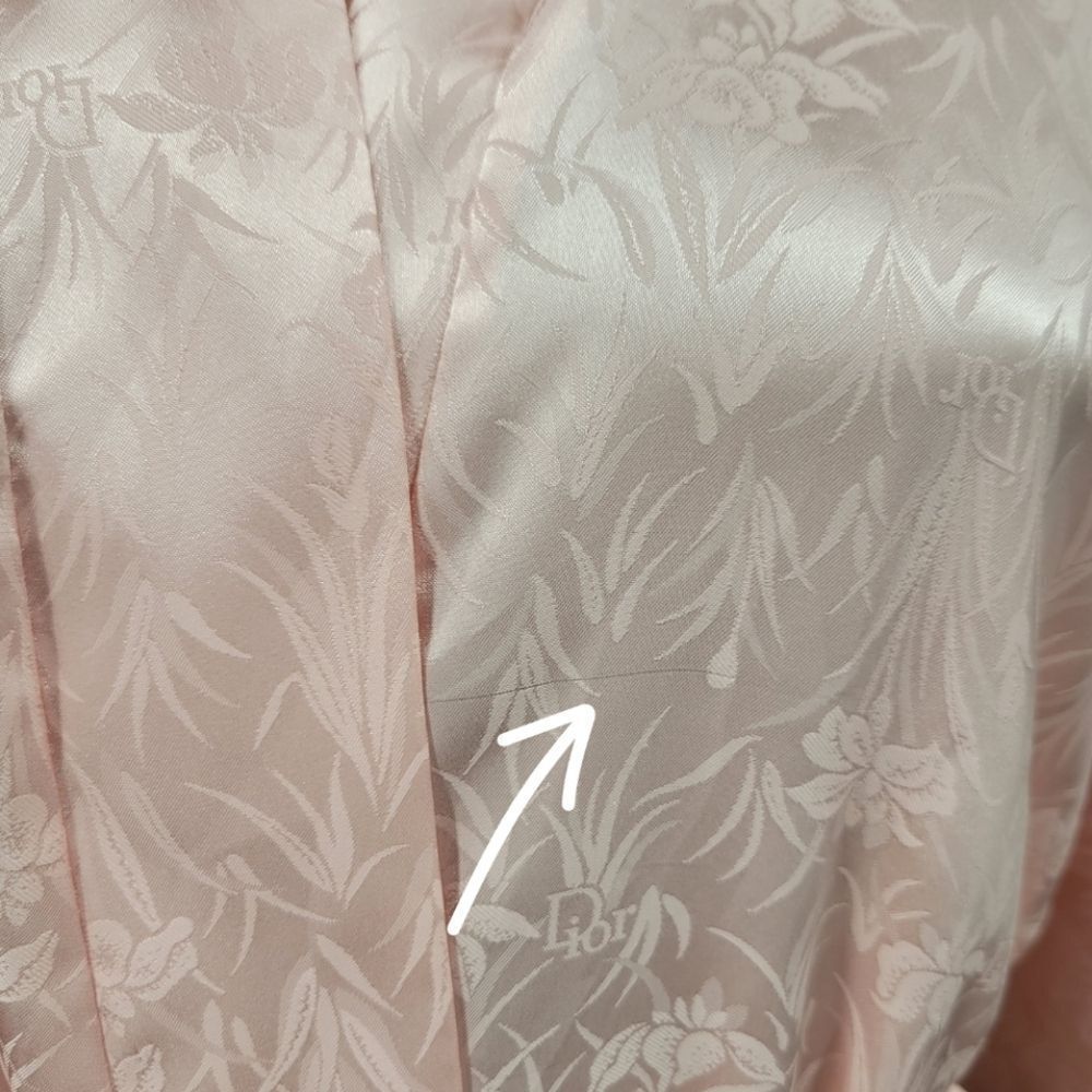 Dior Vintage Pink Satin Kimono Robe All Over Dior Logo and Floral Jacquard - Picture 14 of 14